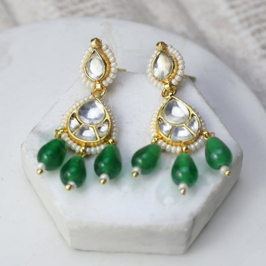 Green Kundan Drop Earring