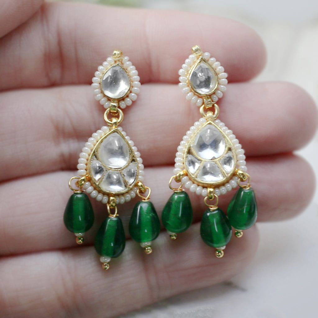 Green Kundan Drop Earring