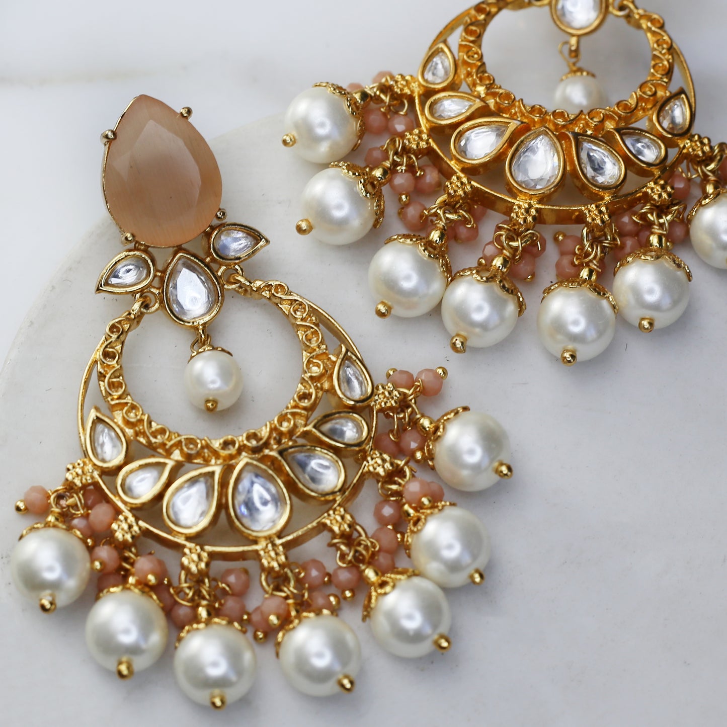 Peach Statement Kundan Drop Earring