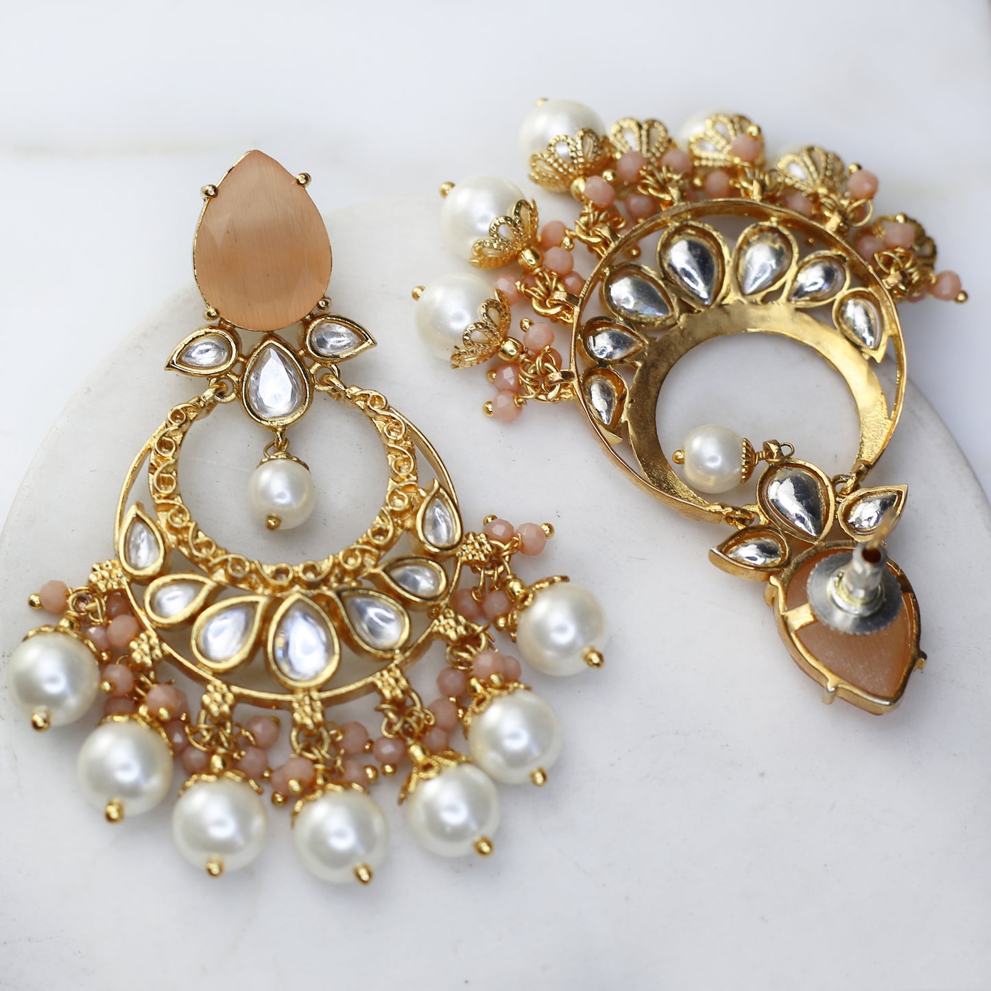 Peach Statement Kundan Drop Earring