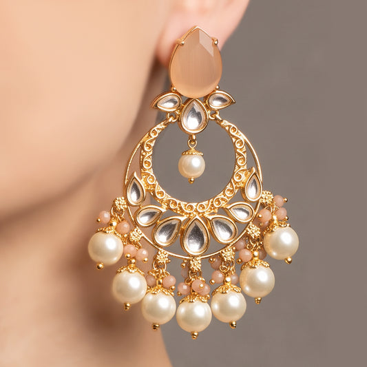 Peach Statement Kundan Drop Earring