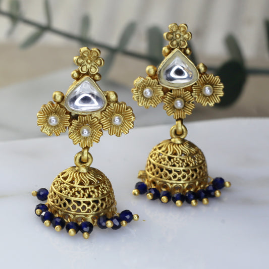 Blue Kundan Jhumke I Earring