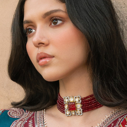Square Motif Ruby Choker