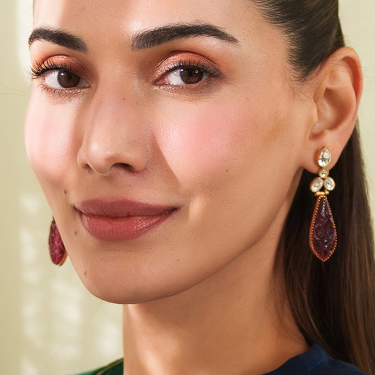 Red Carved Drop Earring