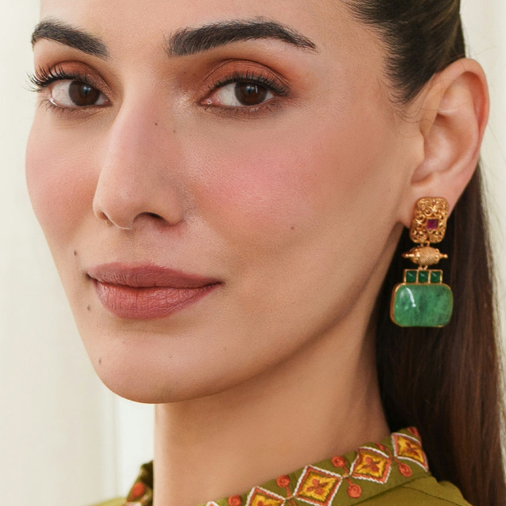 Green Statement Spiral Drop Earring - Rabal
