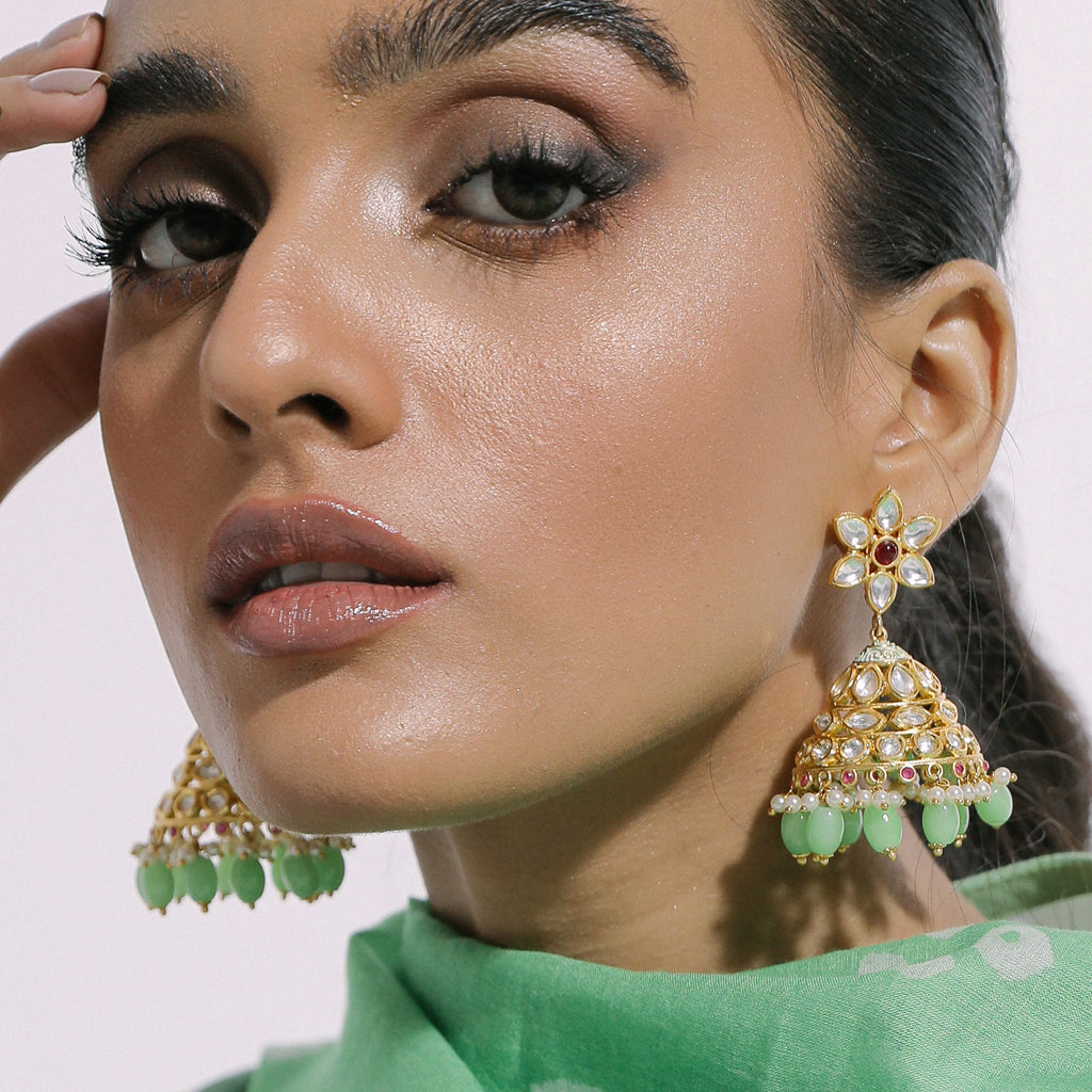 White Statement Kundan Jhumke I Earring