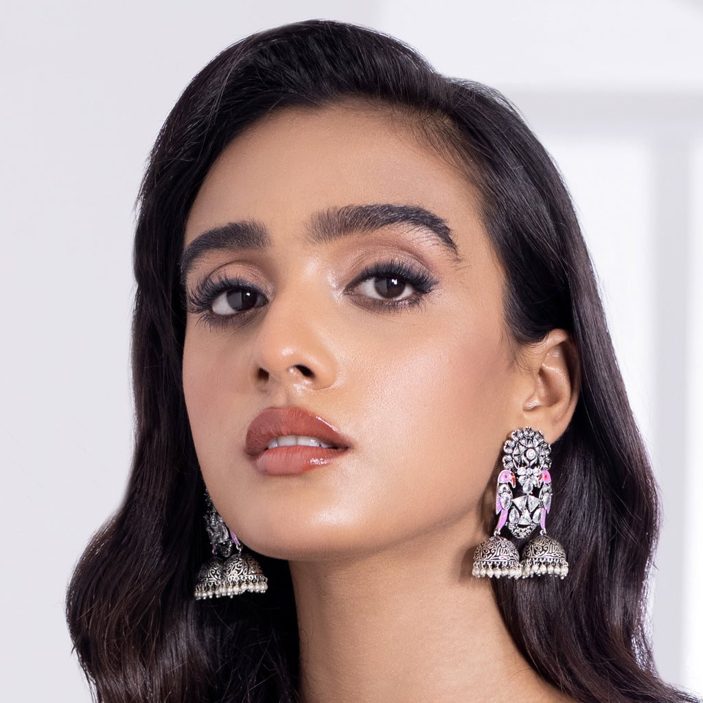 Blue Statement Bird Drop Jhumki I Earring