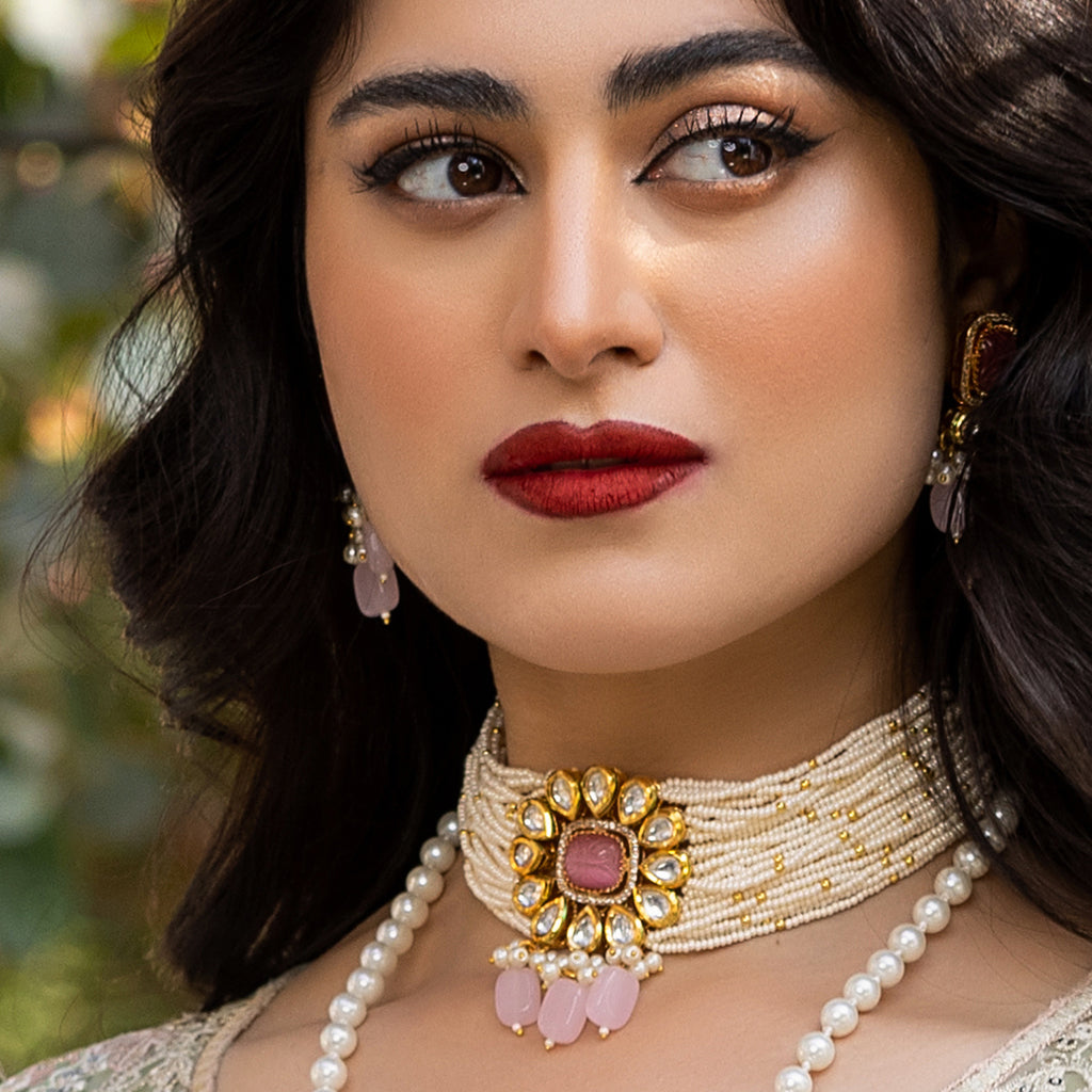 Pink Statement Kundan Choker