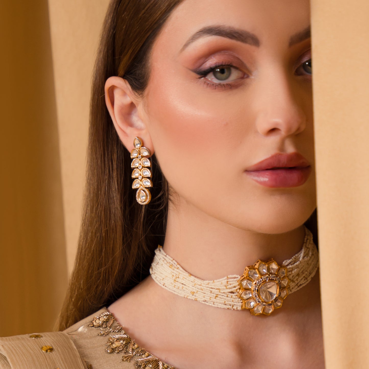 Gold Kundan Drop Earring