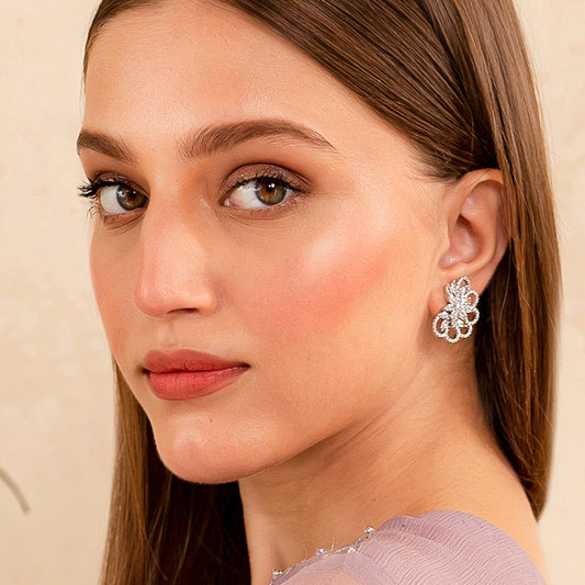 Silver Zircon Floral Stud Earring