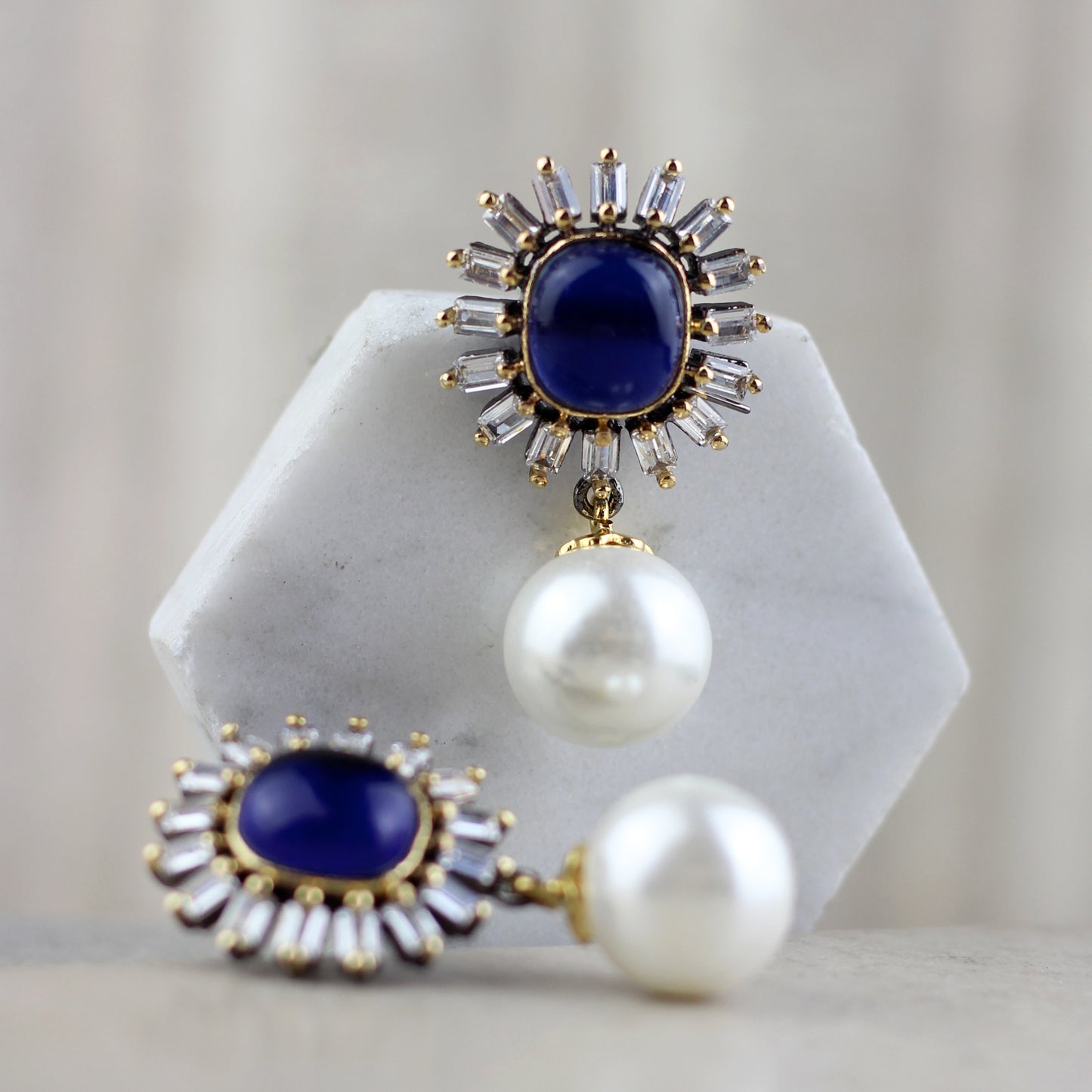 Blue Statement Pearl Drop Earring