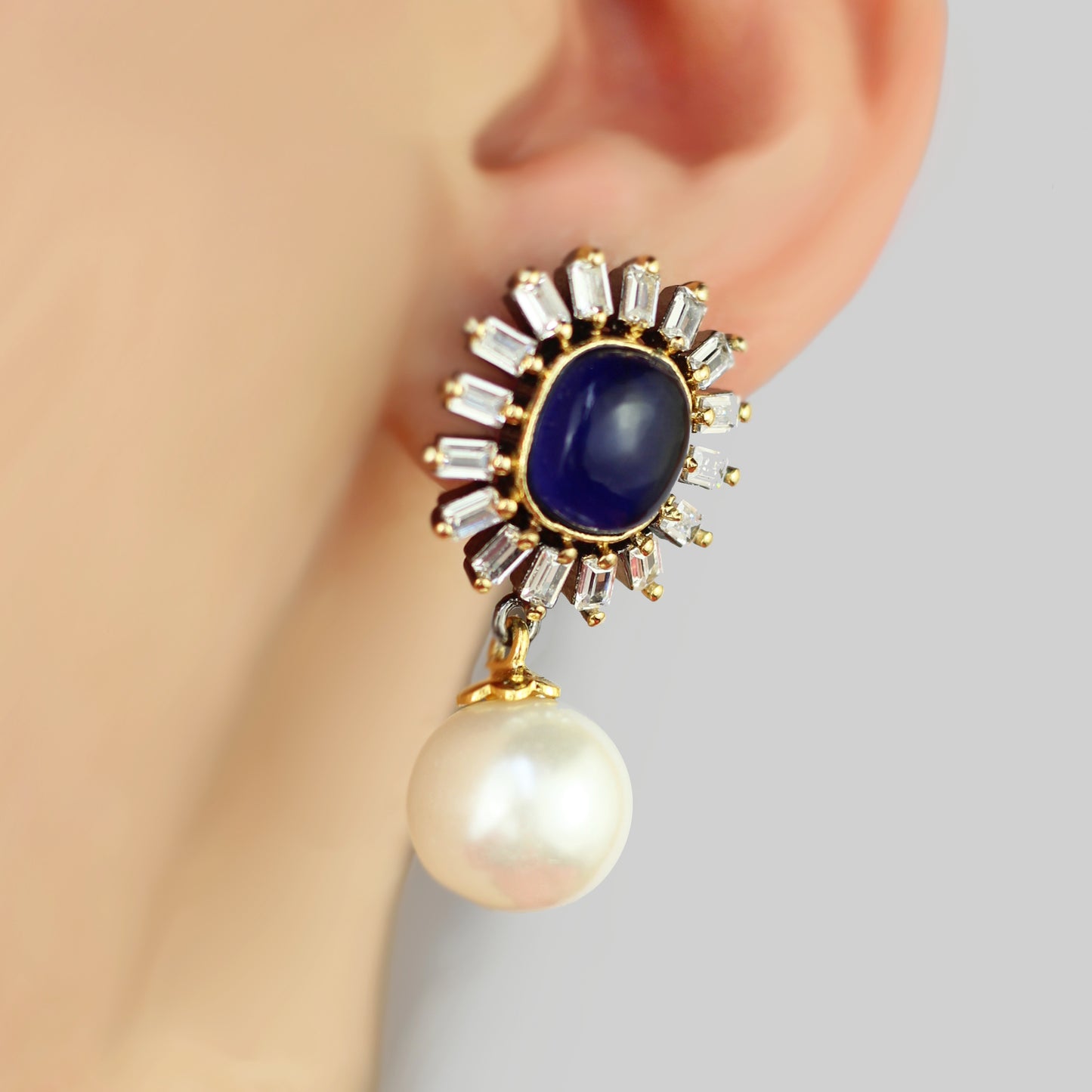 Blue Statement Pearl Drop Earring