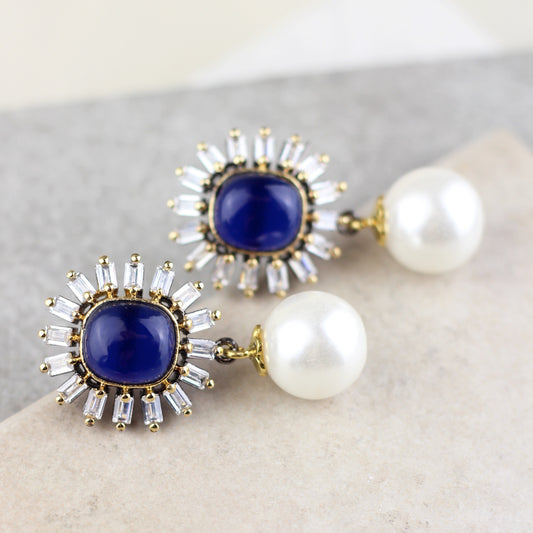 Blue Statement Pearl Drop Earring