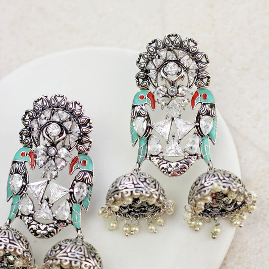 Mint Statement Bird Drop Jhumki I Earring