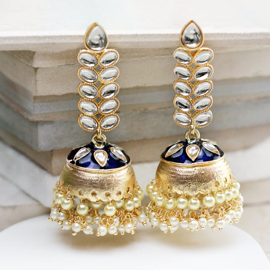 Navy Blue Drop Jhumke I Earring - Rabal