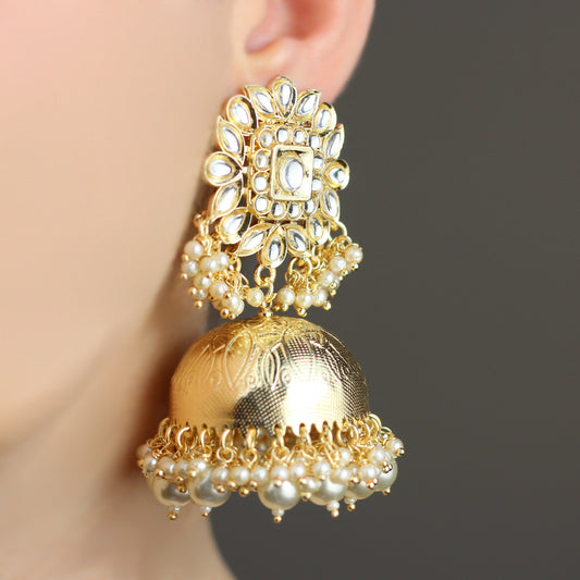 Gold Statement Pearl Jhumke