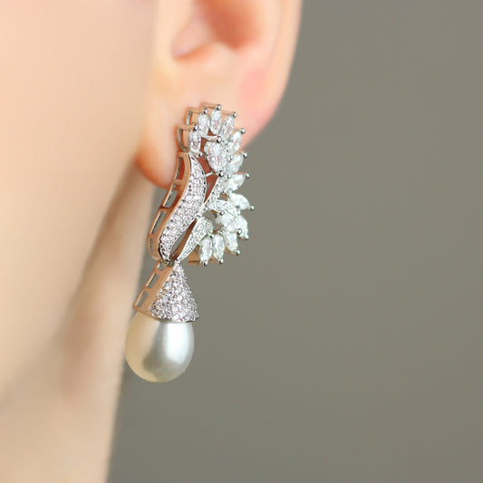 Zircon Pearl Silver Drop Earring