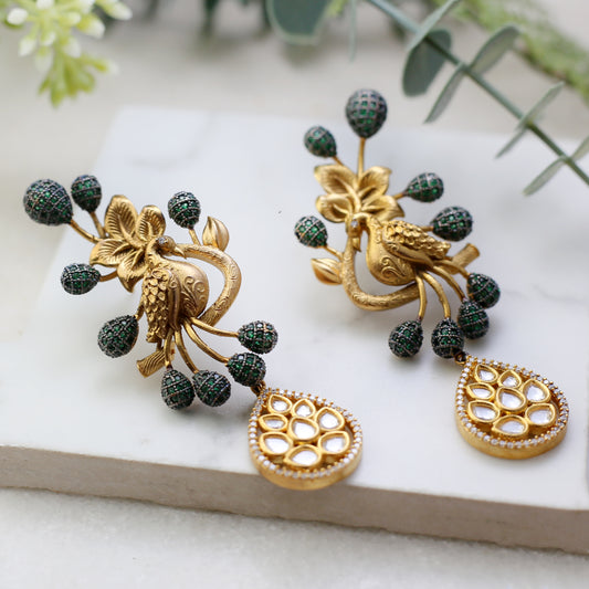 Green Statement Kundan Drop Earring