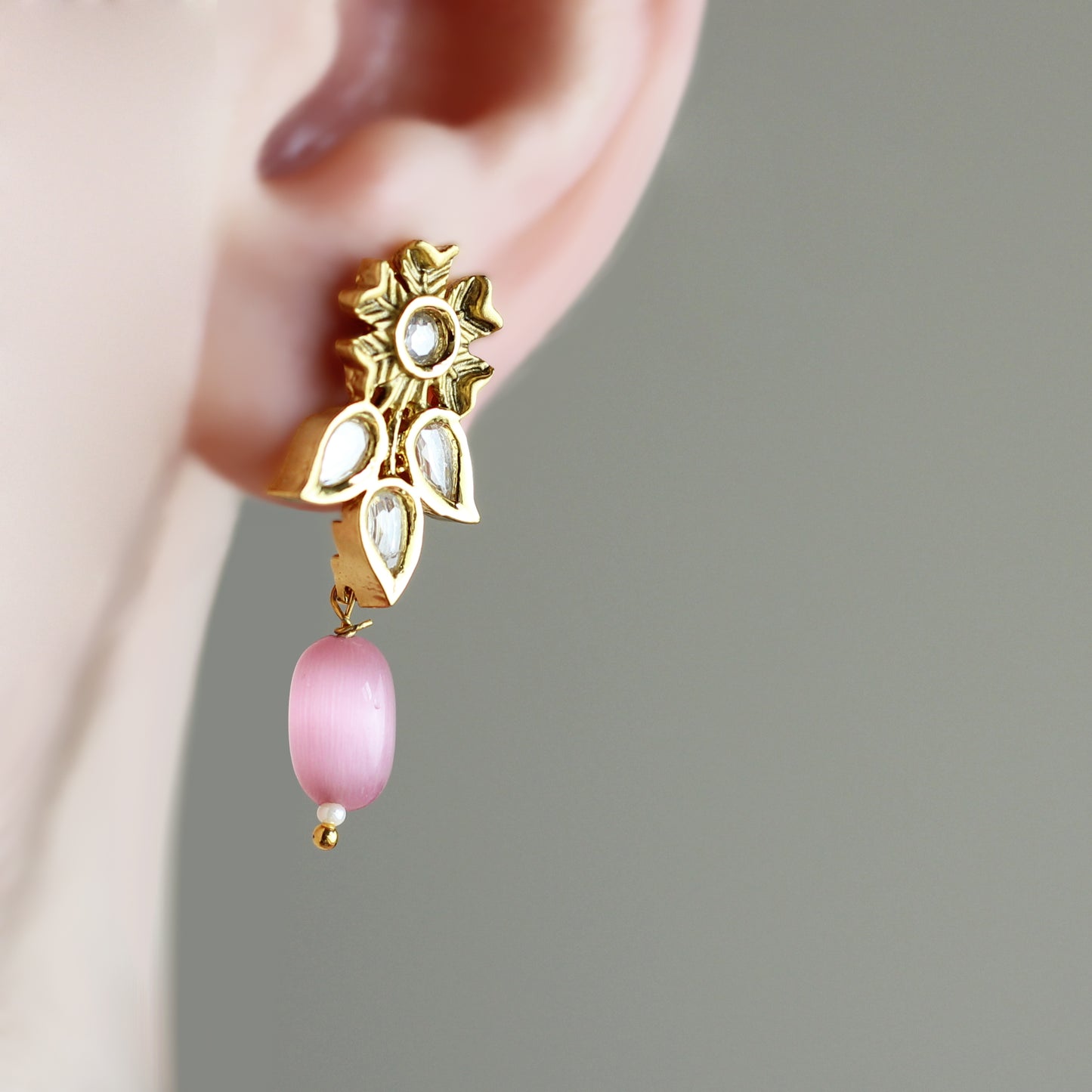 Pink Flower Drop Earring