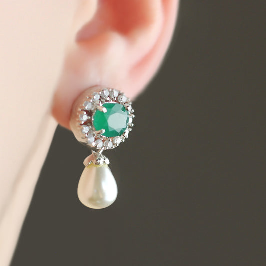 Green Pearl Drop Earring