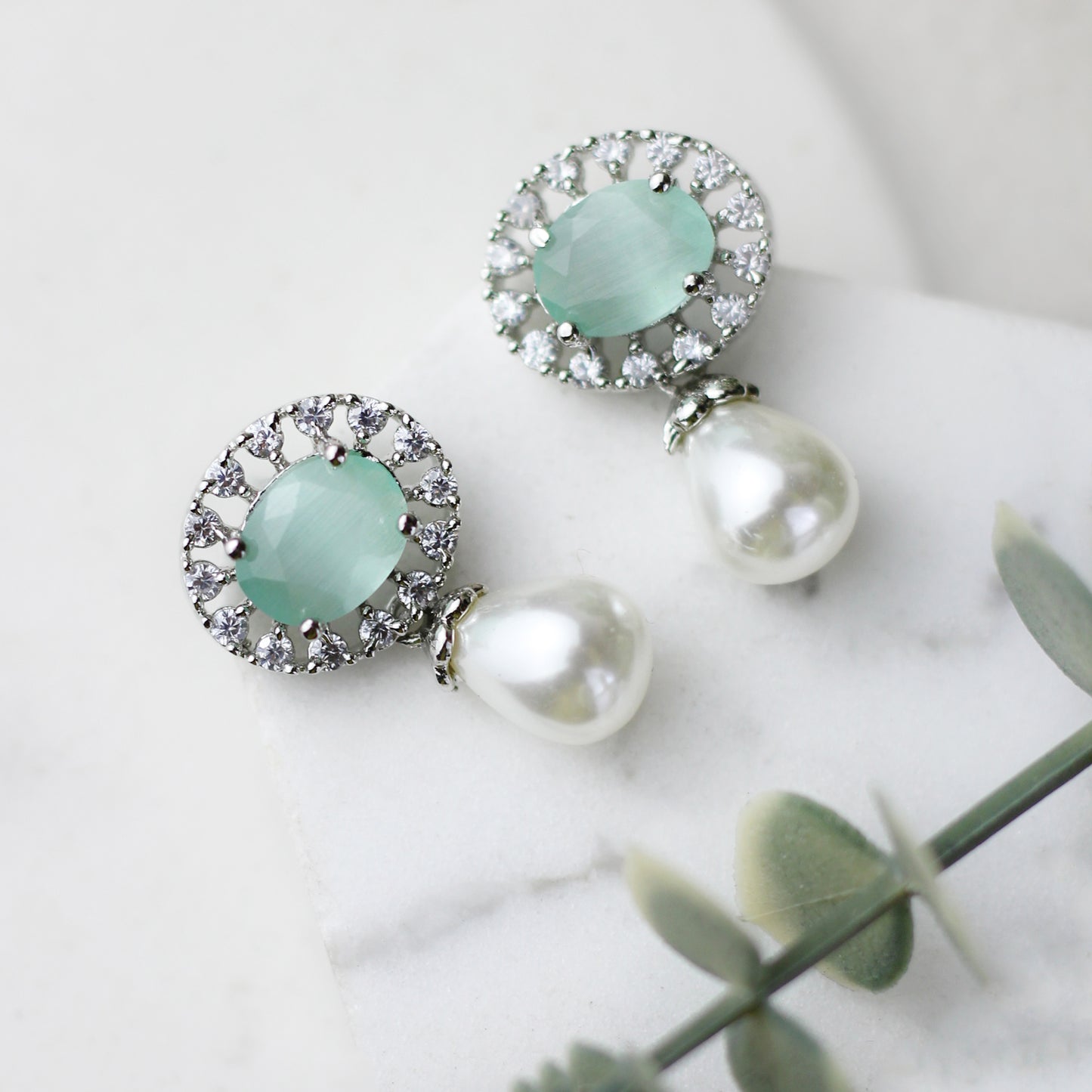 Mint Pearl Stud Earring