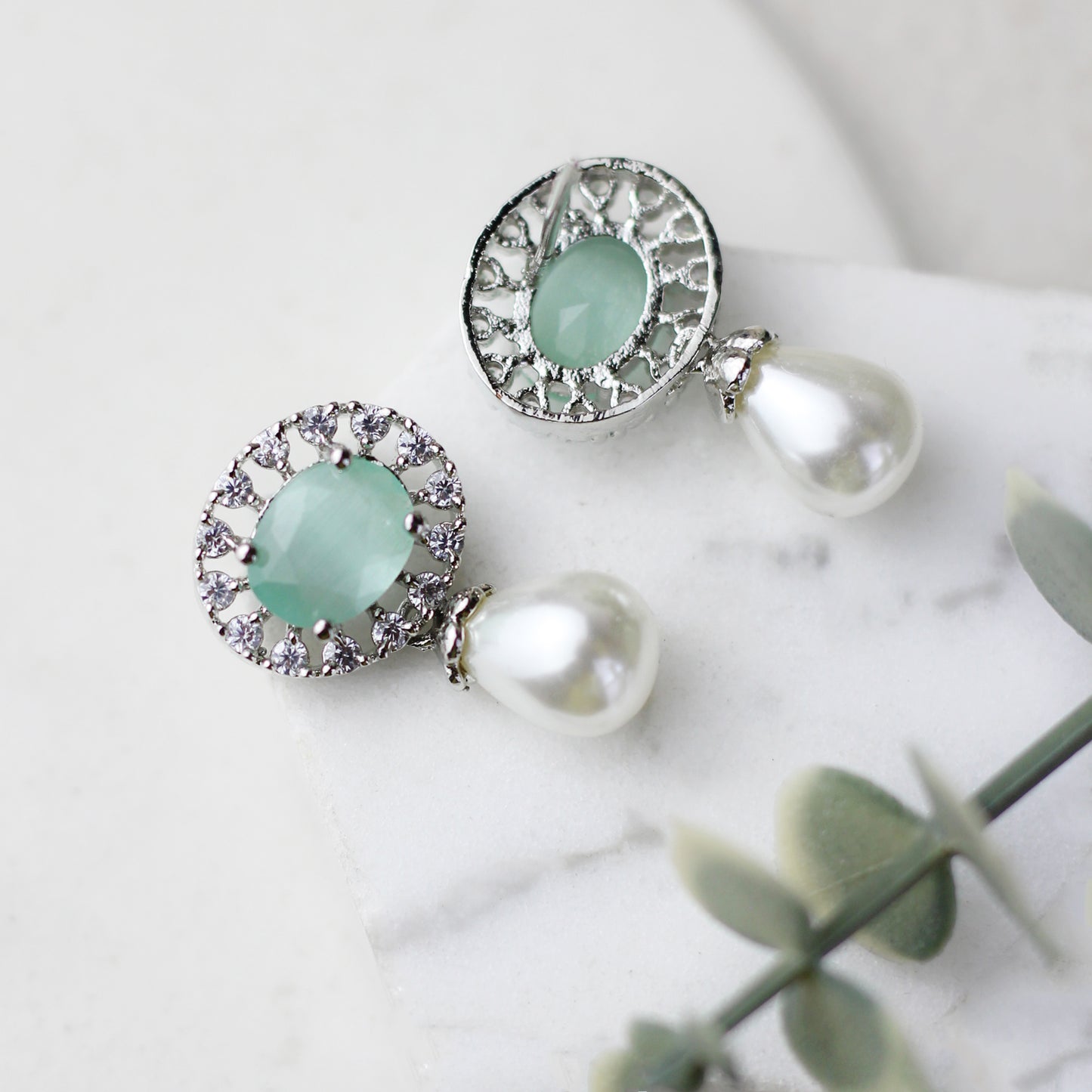 Mint Pearl Stud Earring