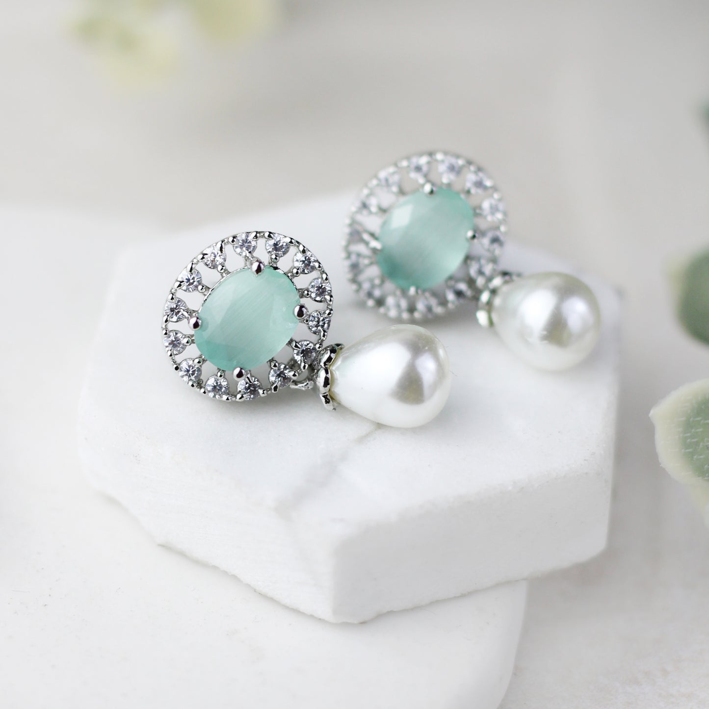 Mint Pearl Stud Earring