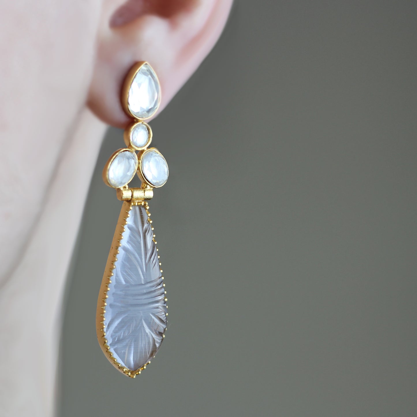 Grey Carved Drop Earring