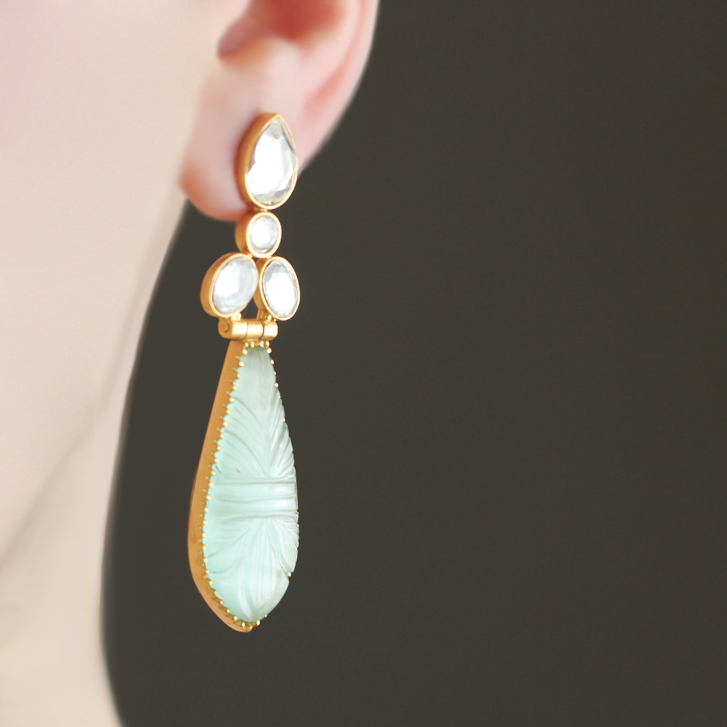 White Carved Drop Earring