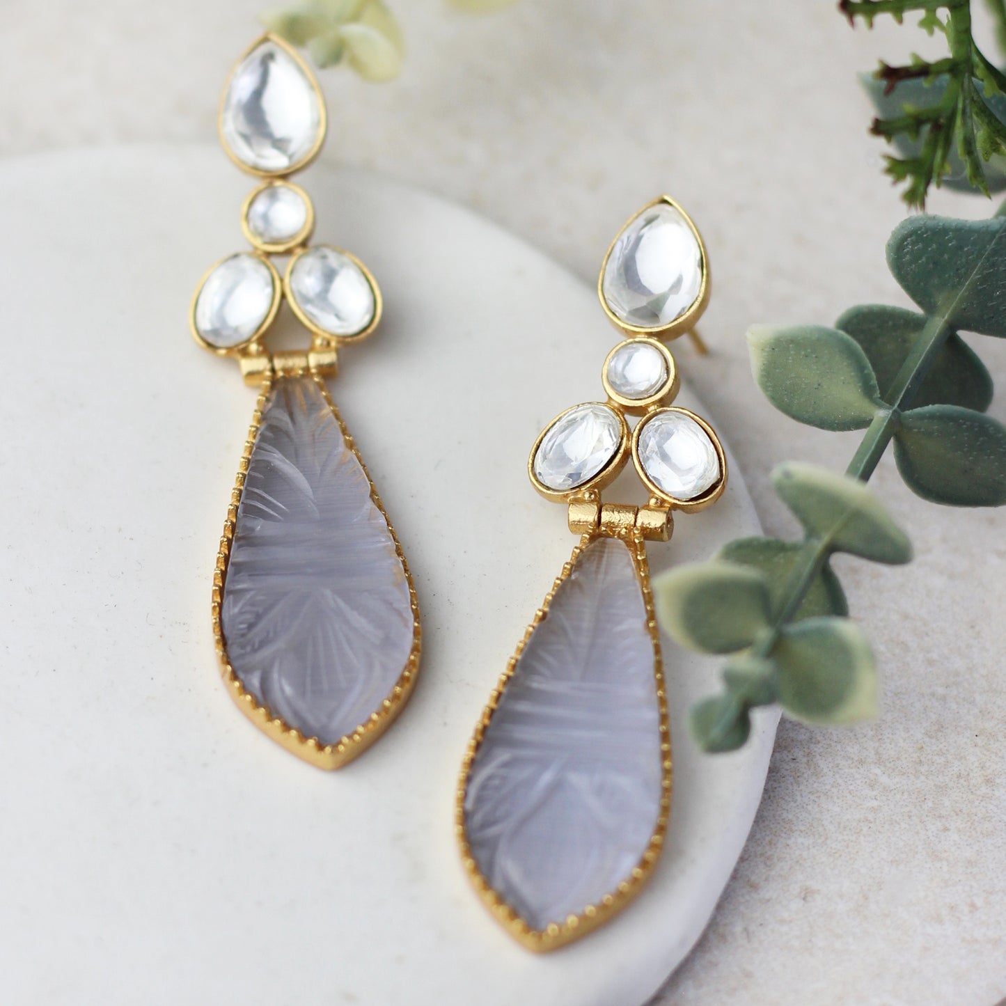 Grey Carved Drop Earring