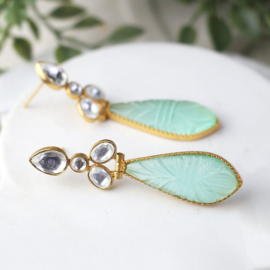 Carved Mint Drop Earring