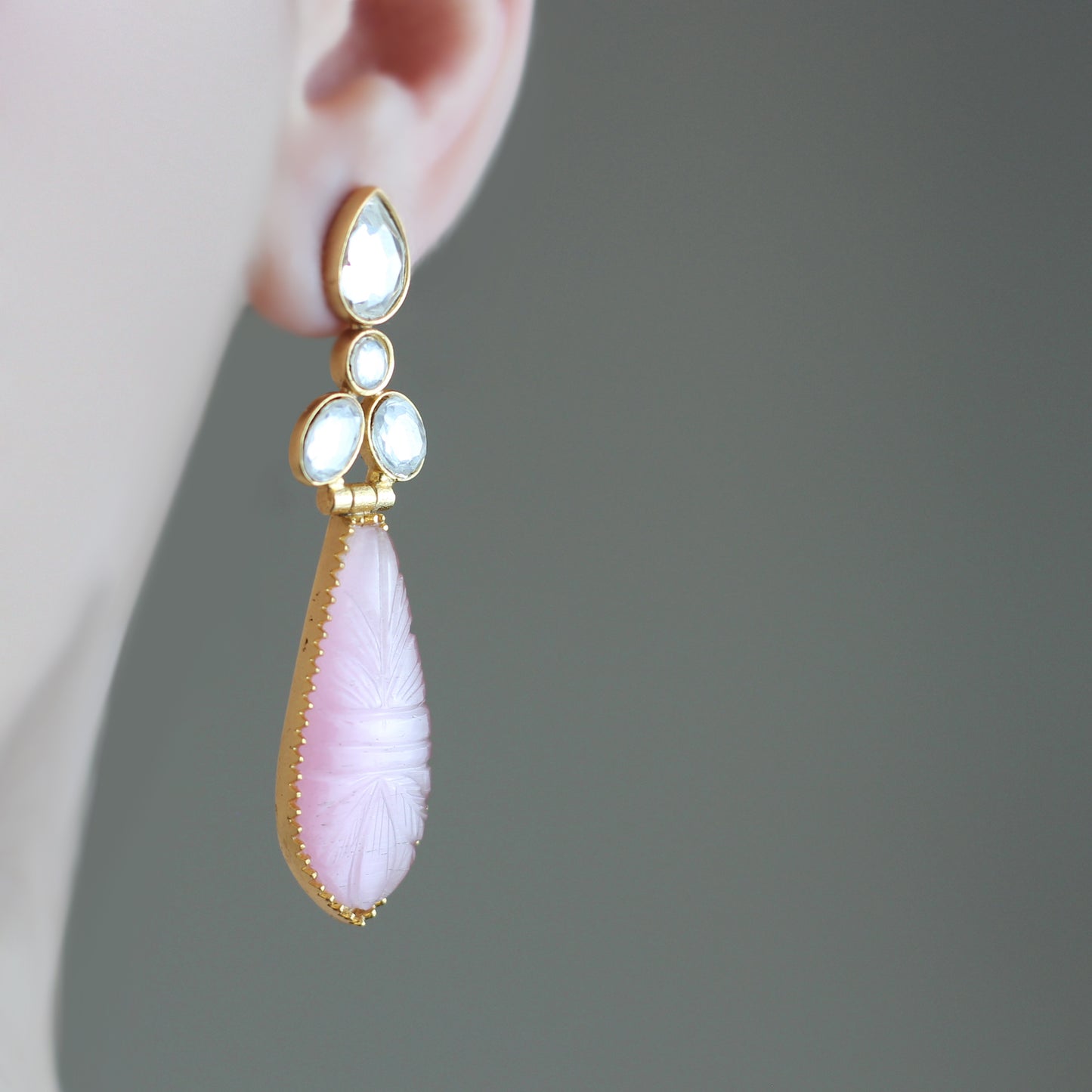Carved Pink Drop Earring