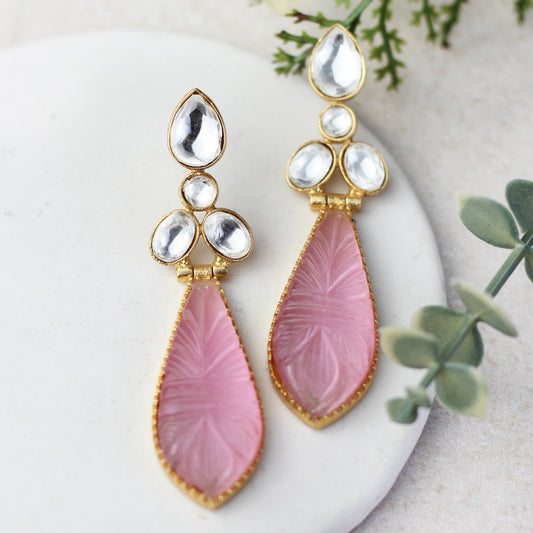 Pink Carved Drop Earring