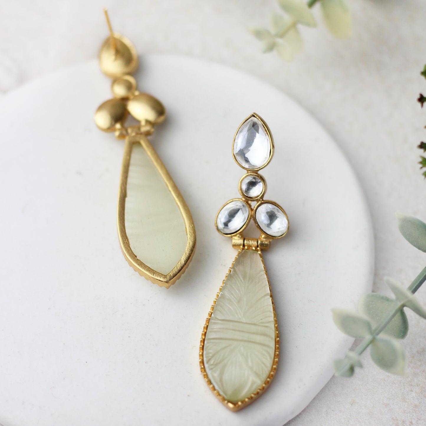 White Carved Drop Earring