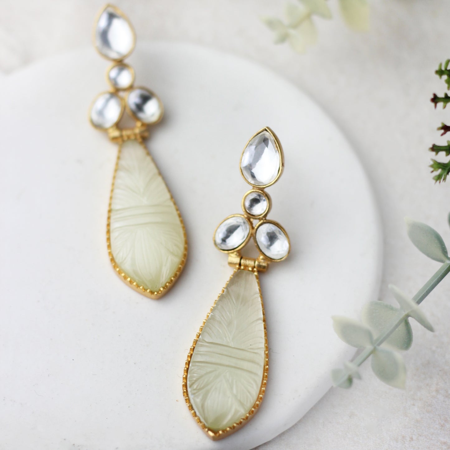Carved White Drop Earring