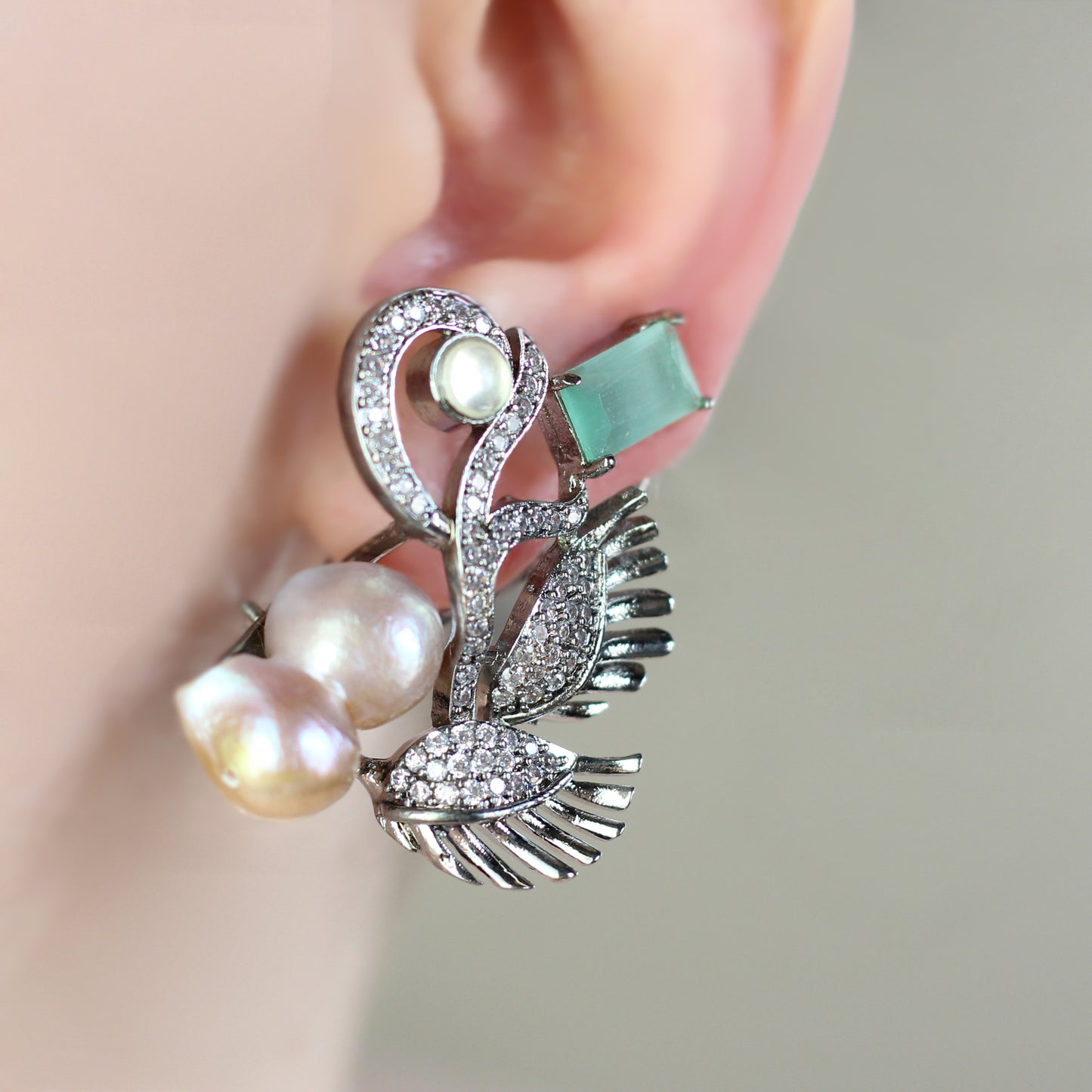 Mint Statement Pearl Earring