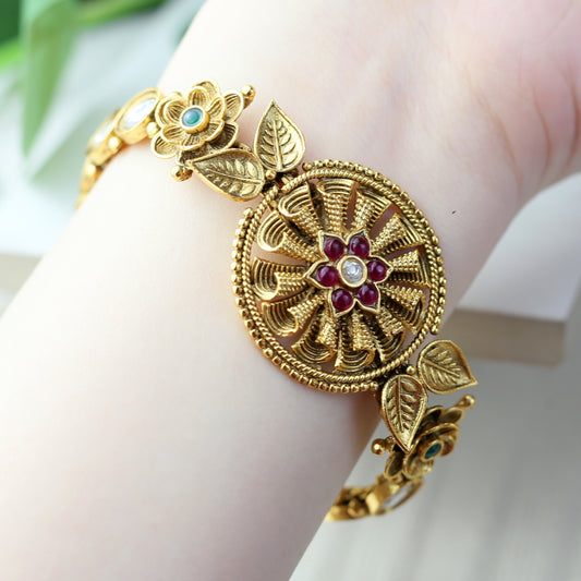 Statement Antique Gold Bracelet I Multicolour