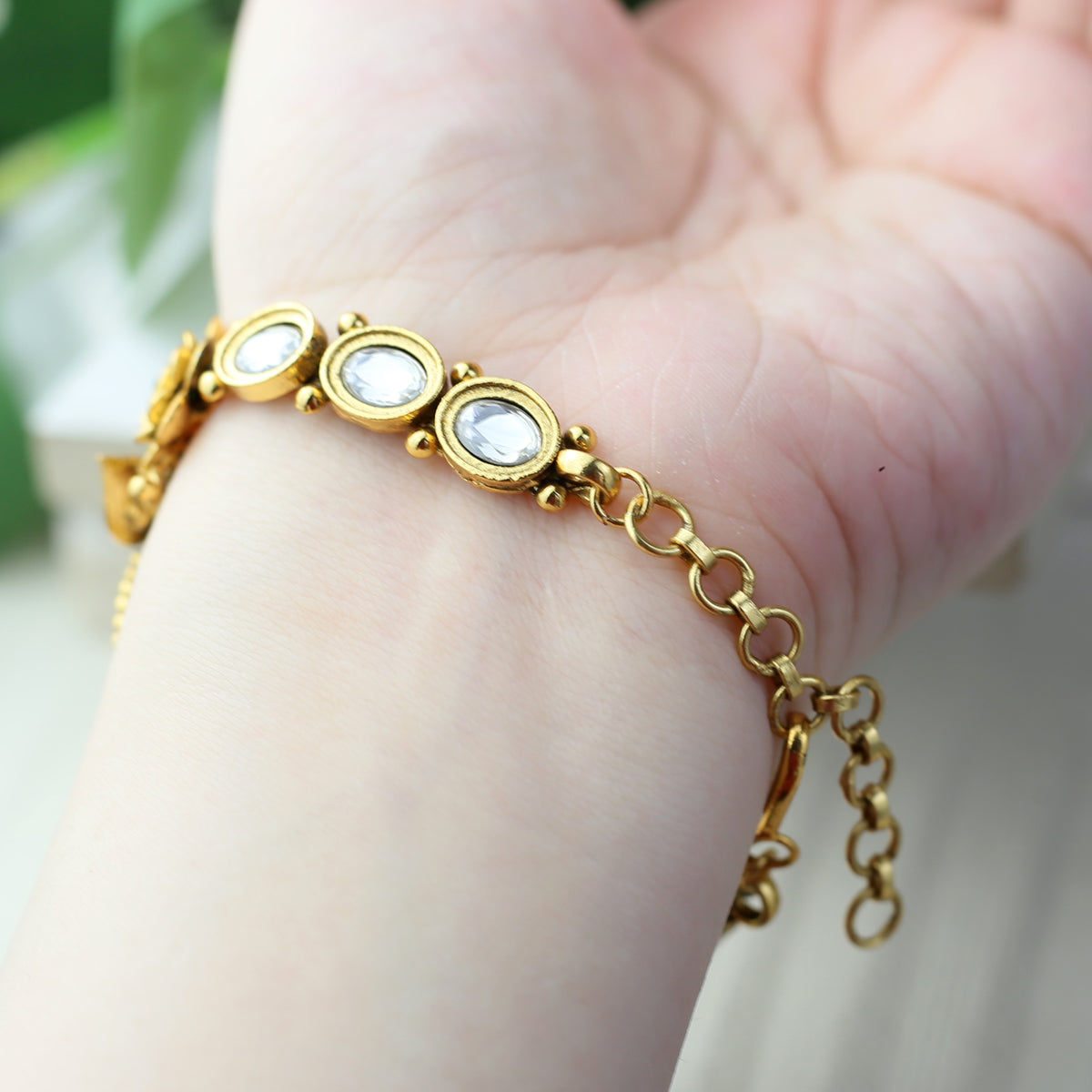 Statement Antique Gold Bracelet I Multicolour