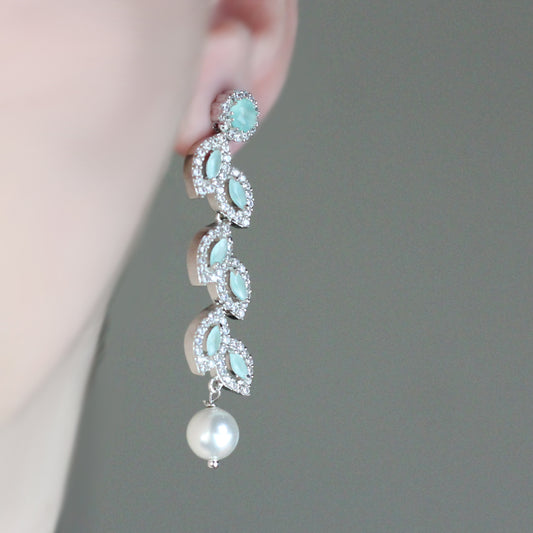 Mint Zircon Leaf Drop Earring