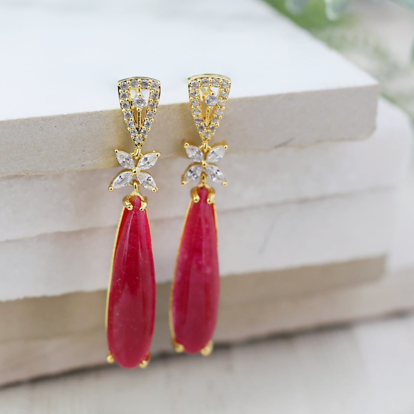 Ruby Butterfly Zircon Drop Earring