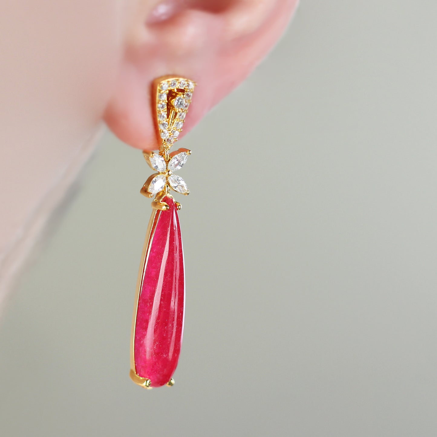 Ruby Butterfly Zircon Drop Earring