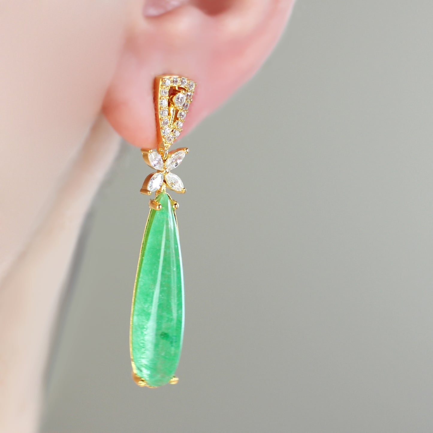 Green Butterfly Zircon Drop Earring