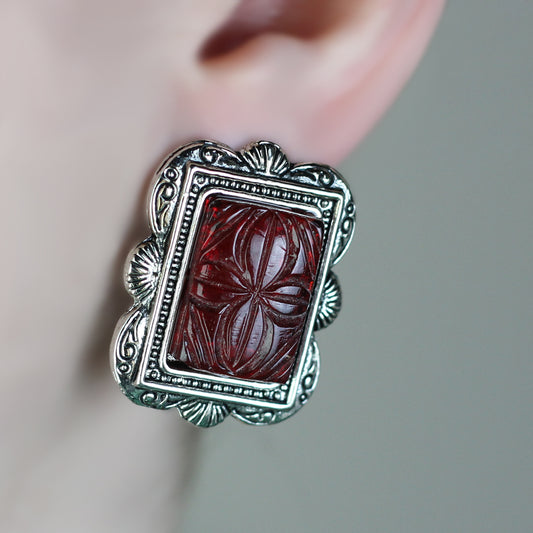 Silver Maroon Stud Earring