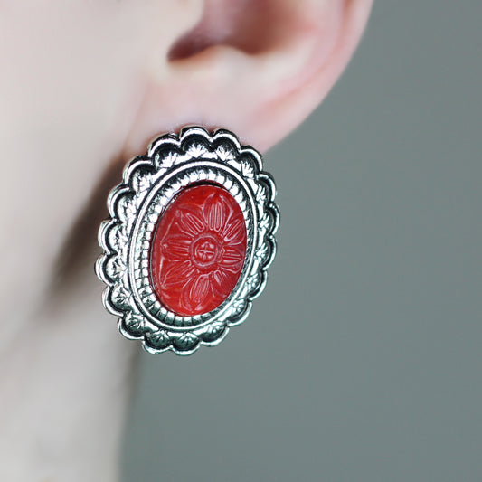 Red Silver Stud Earring