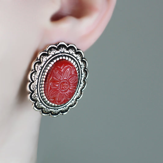 Rose Gold Red Stud Earring