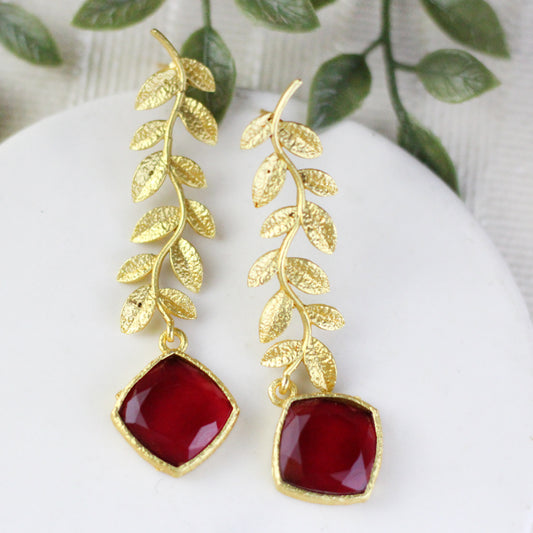 Red Statement Leaf Drop Earring