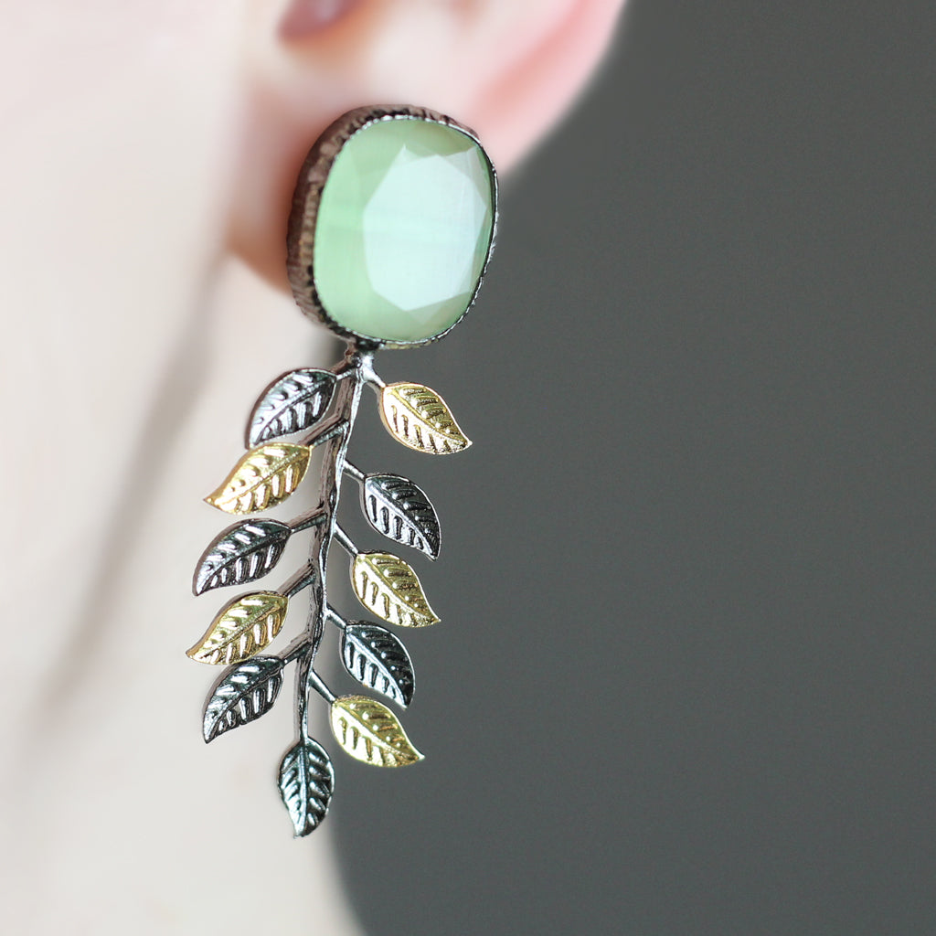 Light Green Leaf Drop Earring - Rabal