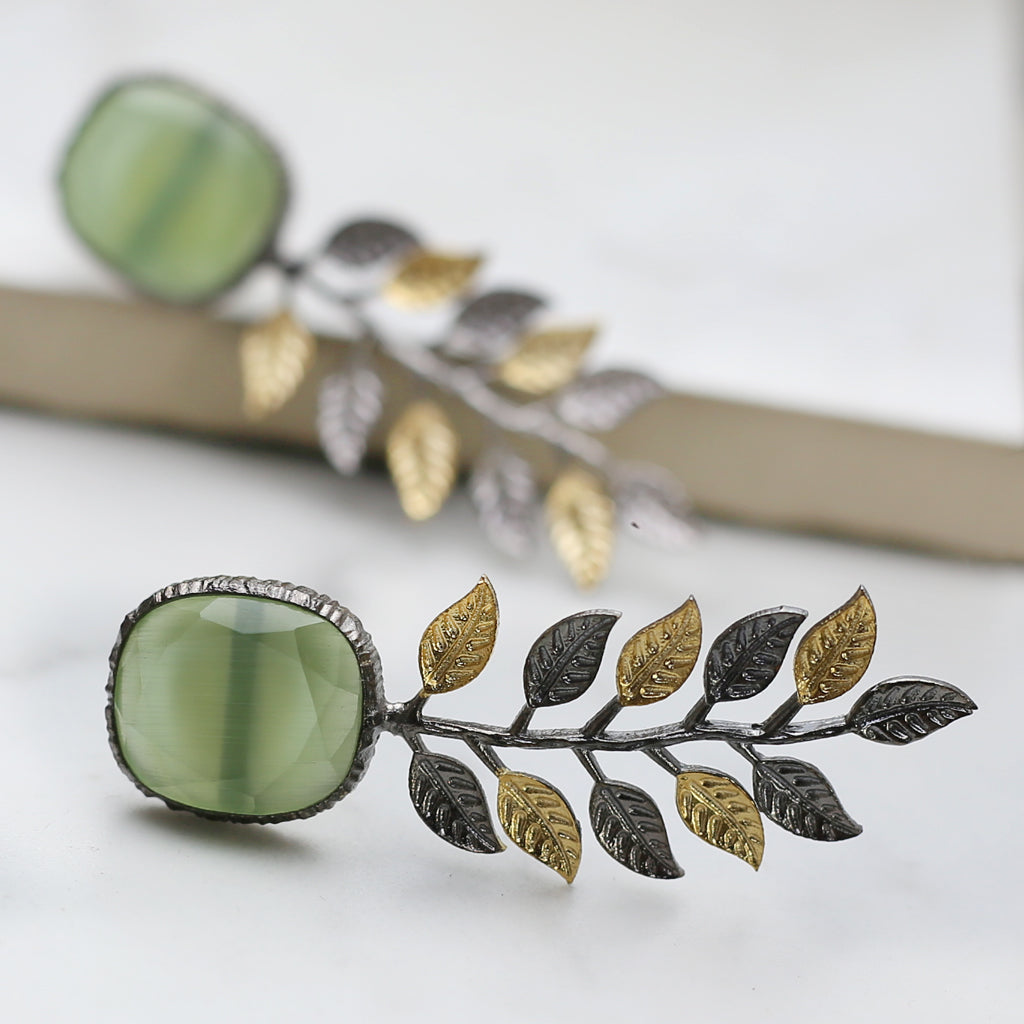 Light Green Leaf Drop Earring - Rabal