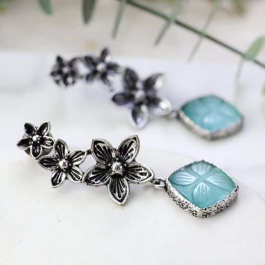 Turquoise Tribal Flower Drop Earring