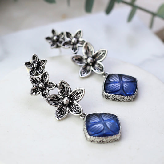 Tribal Flower Blue Drop Earring